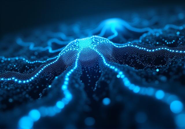 Abstract neural network visualization showing data flow and algorithmic complexity